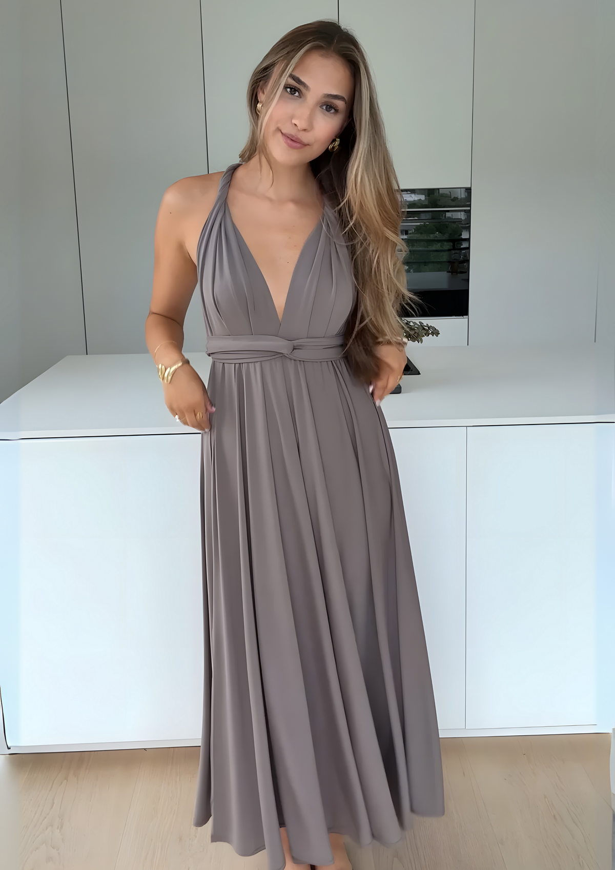 Nyxara Wandelbares Maxi-Kleid - Taupe