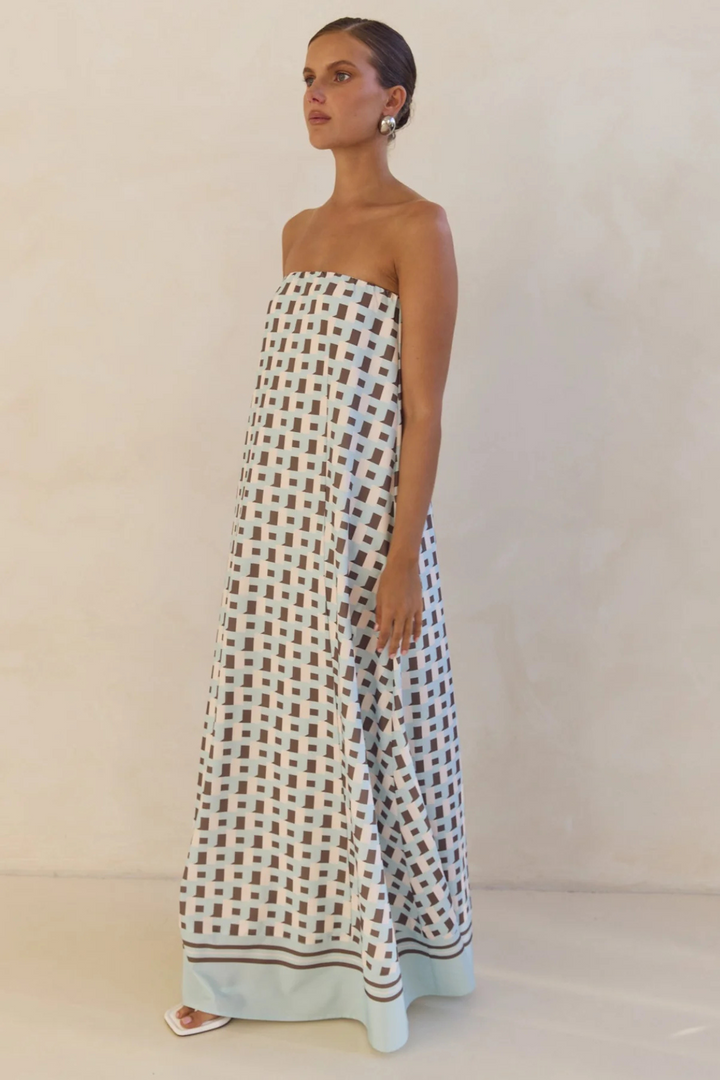 Arya Schulterfreies Maxikleid - Braunes Quadrat