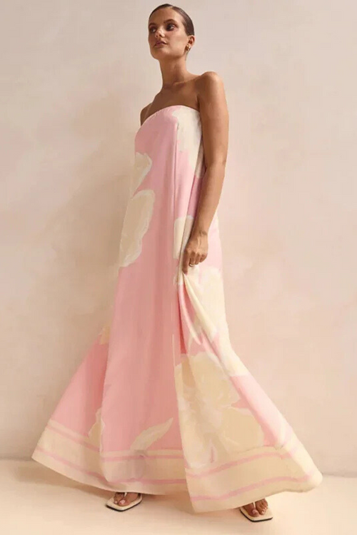 Arya Schulterfreies Maxikleid - Rosa Druck