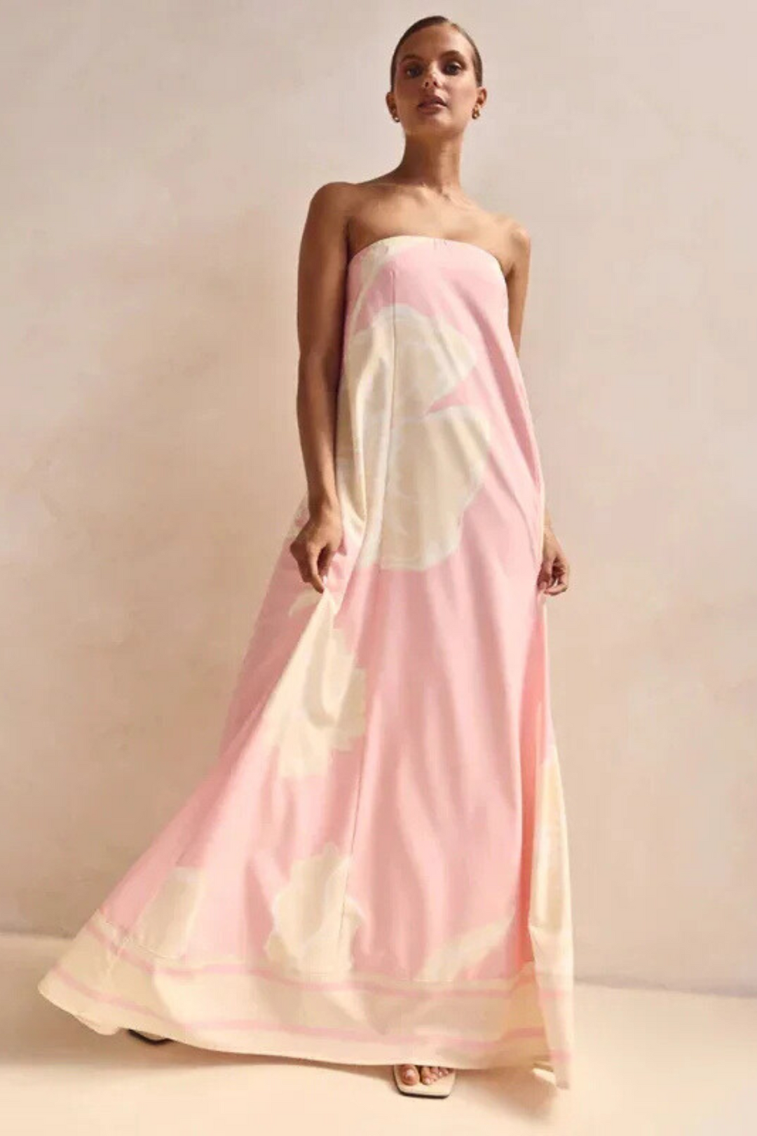 Arya Schulterfreies Maxikleid - Rosa Druck