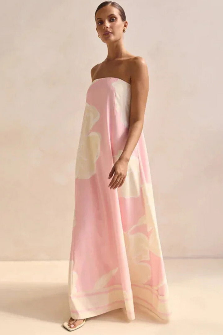 Arya Schulterfreies Maxikleid - Rosa Druck