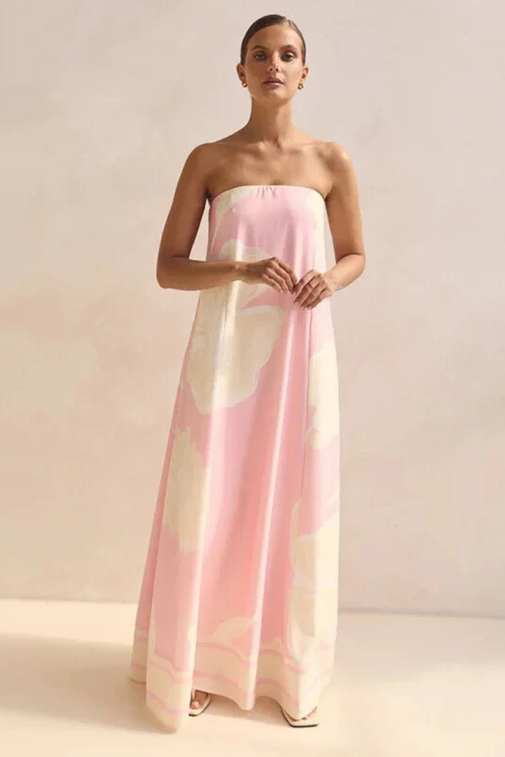 Arya Schulterfreies Maxikleid - Rosa Druck