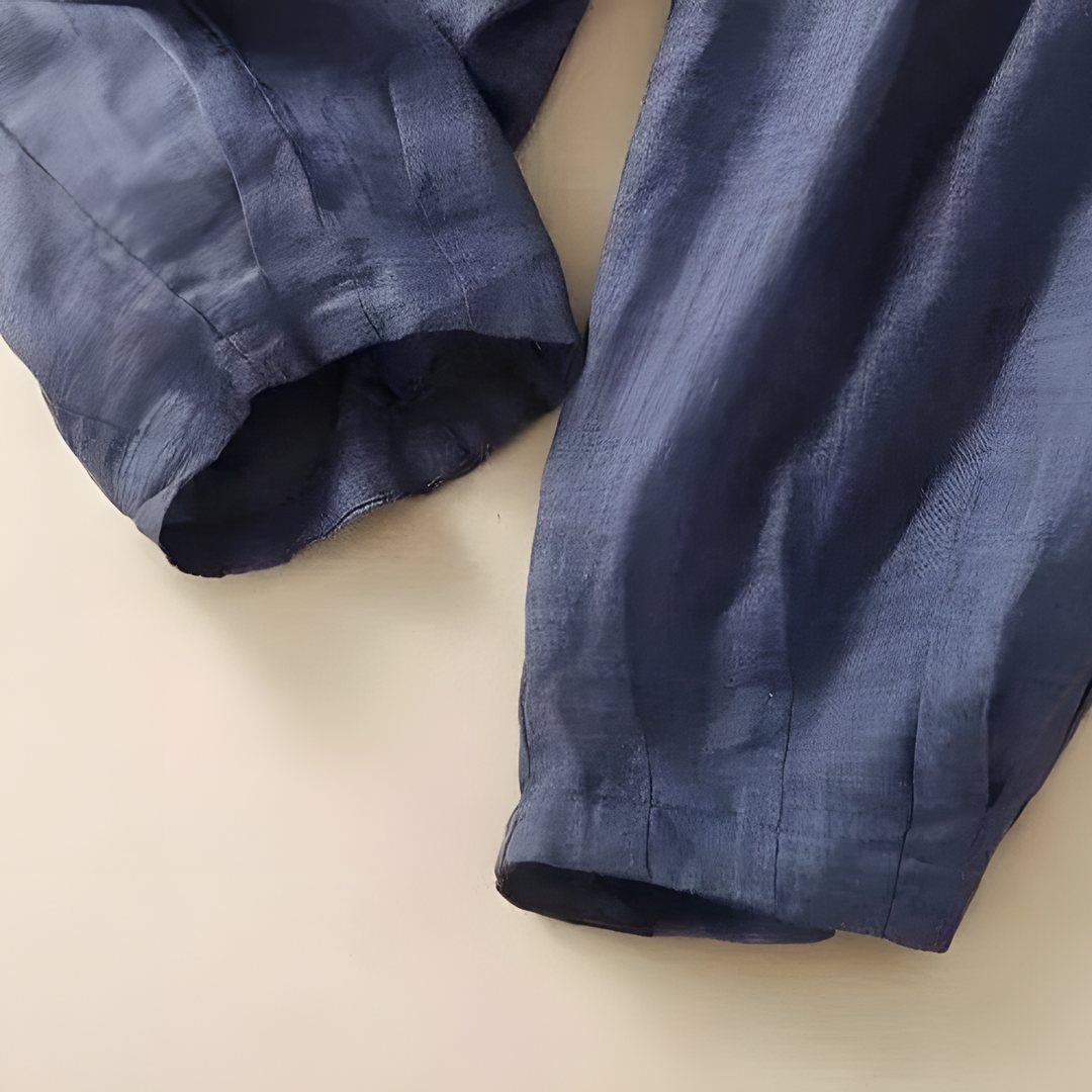 Yndira Leinenhose in Naturton - Blau