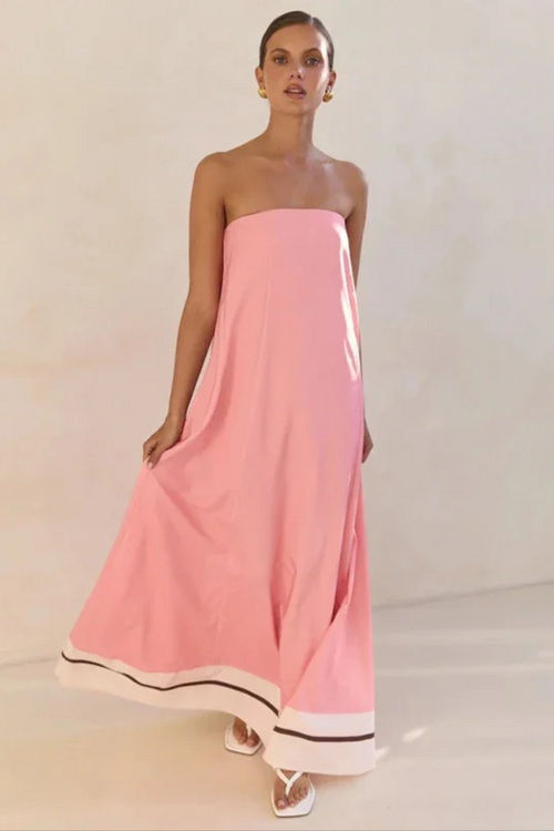 Arya Schulterfreies Maxikleid - Rosa Streifen