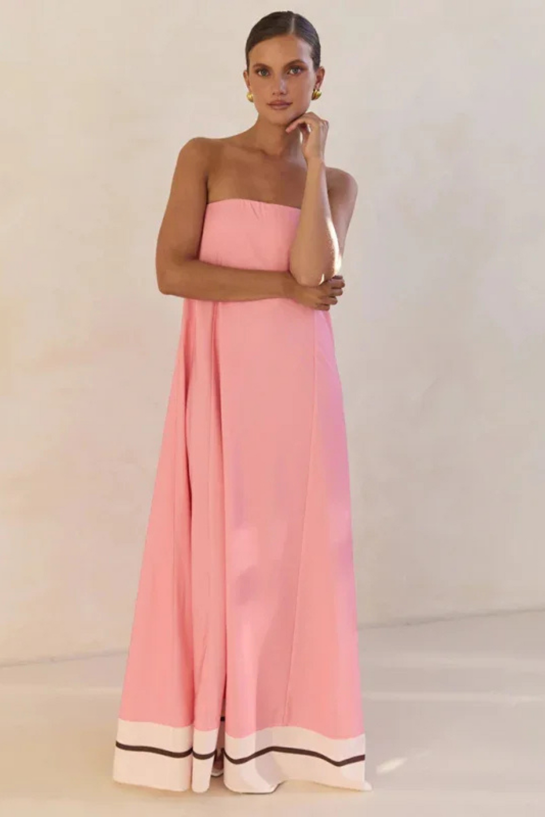 Arya Schulterfreies Maxikleid - Rosa Streifen