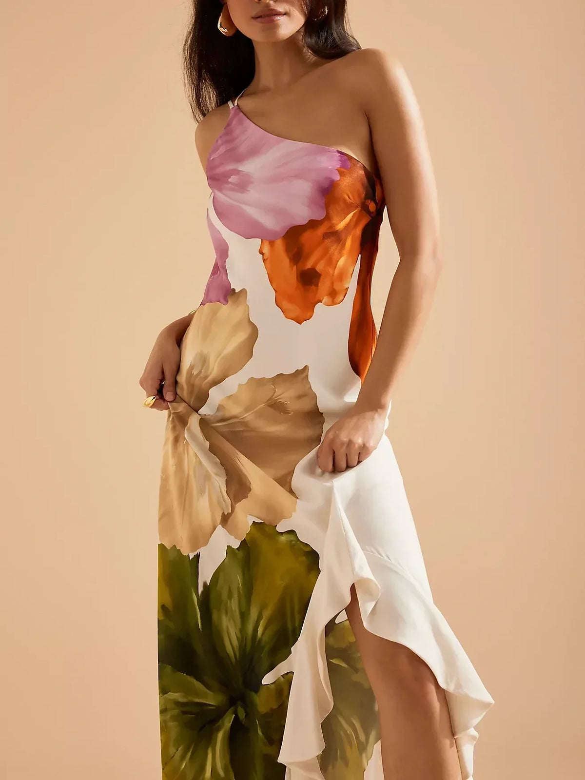 Ein-Schulter Maxikleid mit Spaghettiträgern