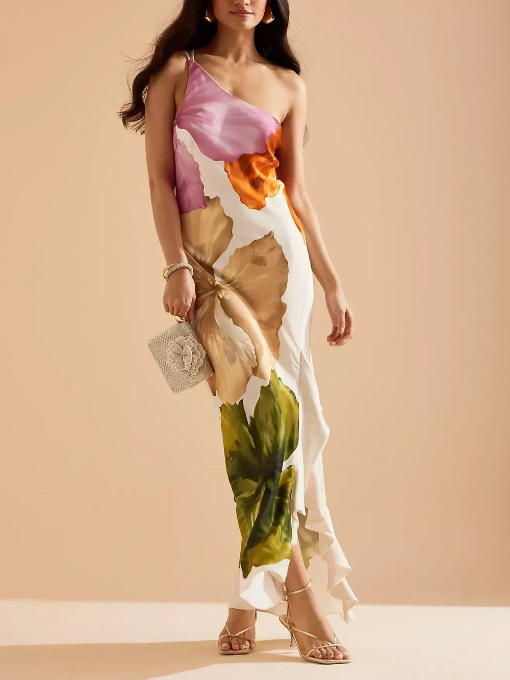 Ein-Schulter Maxikleid mit Spaghettiträgern
