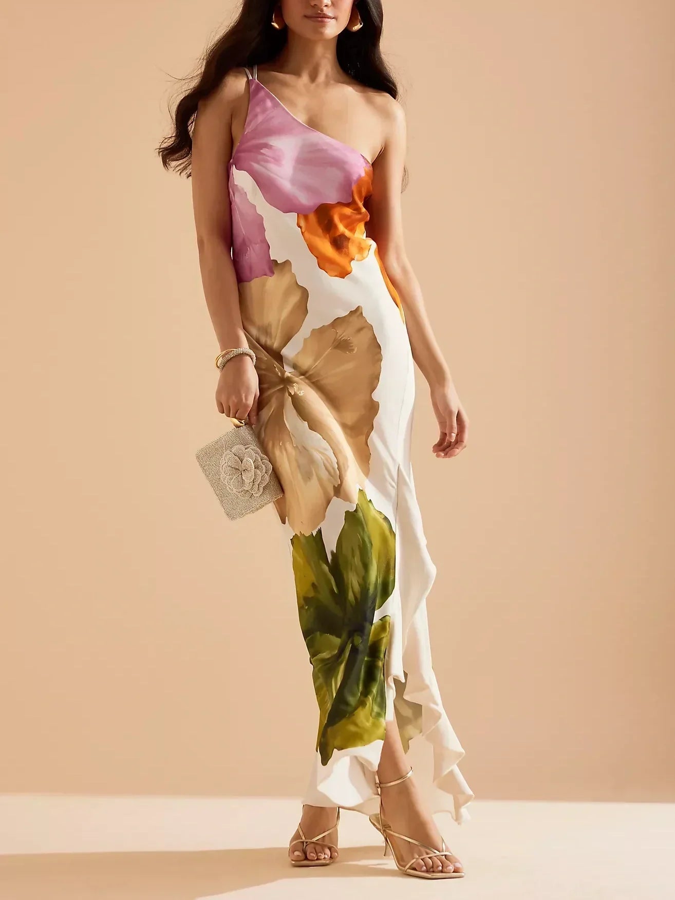 Ein-Schulter Maxikleid mit Spaghettiträgern