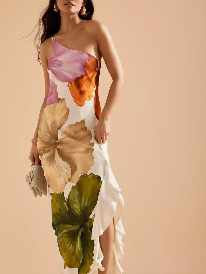 Ein-Schulter Maxikleid mit Spaghettiträgern
