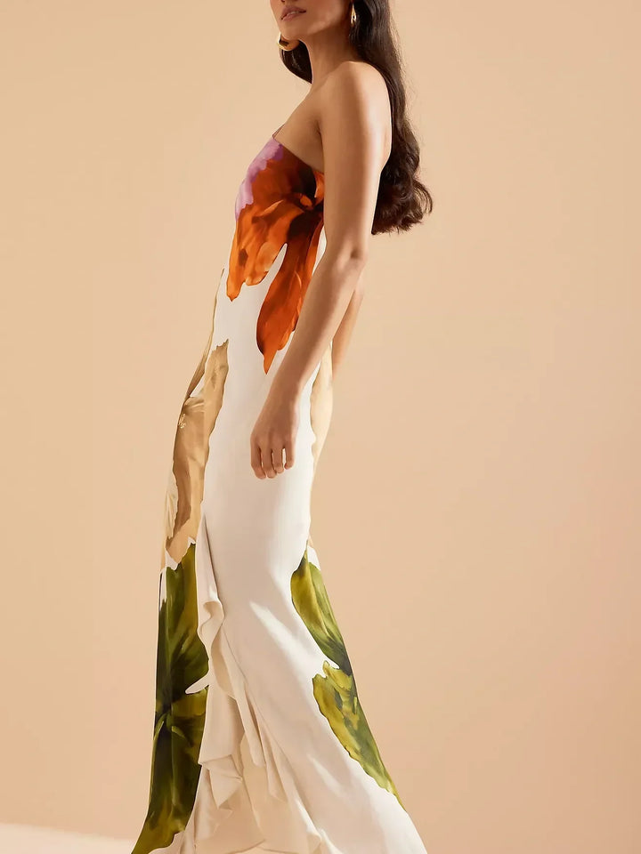 Ein-Schulter Maxikleid mit Spaghettiträgern