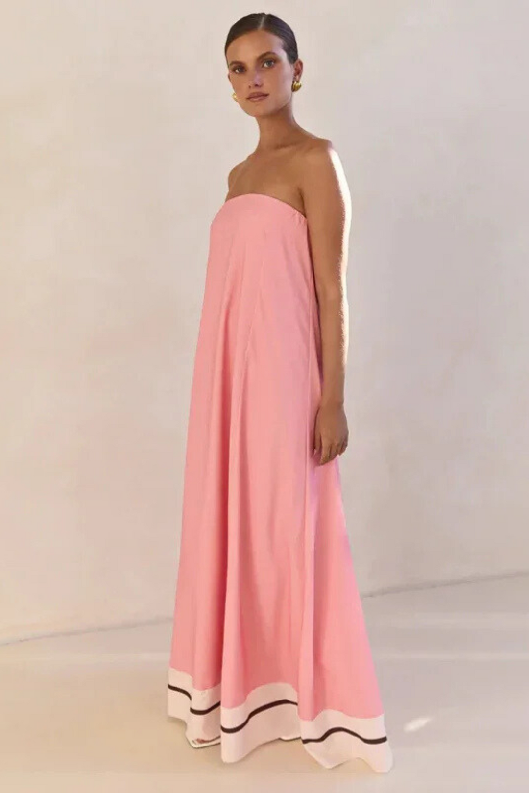 Arya Schulterfreies Maxikleid - Rosa Streifen