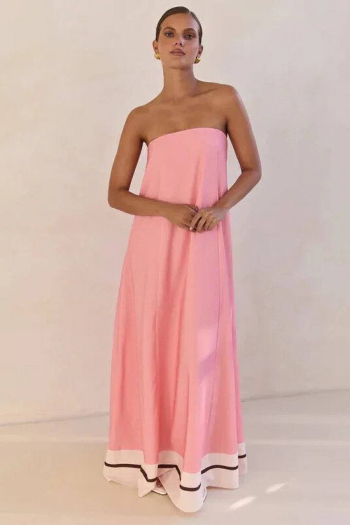 Arya Schulterfreies Maxikleid - Rosa Streifen