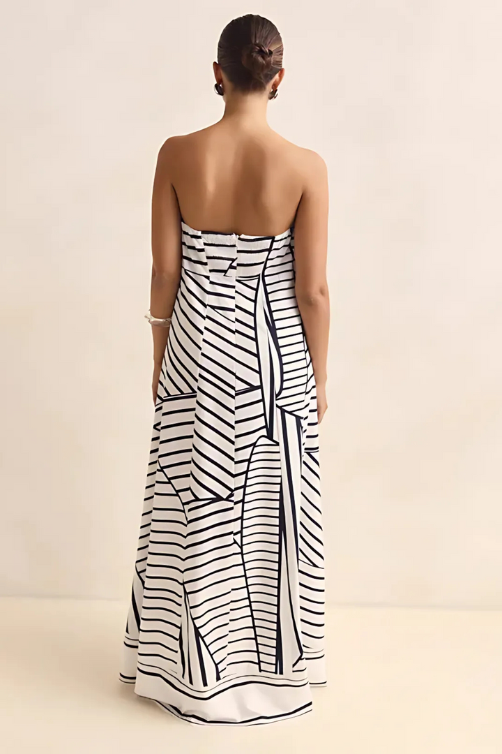 Arya Schulterfreies Maxikleid - Schwarze Streifen