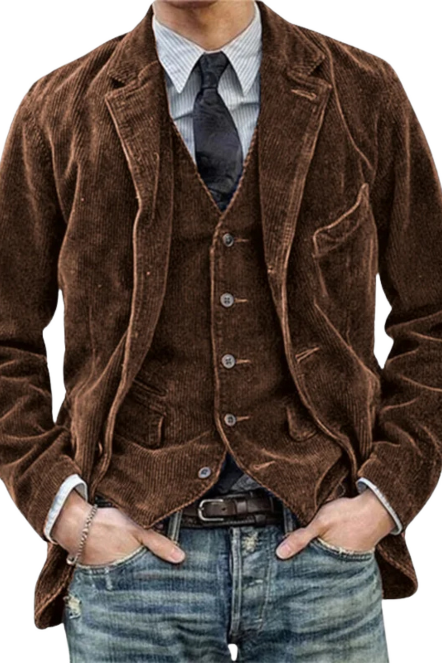 Jory Vintage Vest & Jacket Set Brown