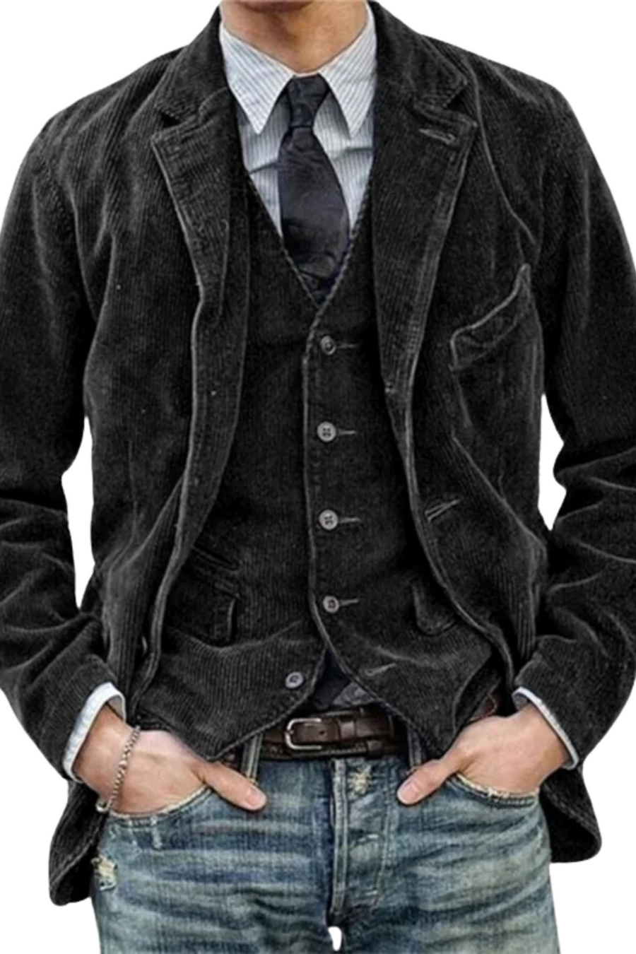 Jory Vintage Vest & Jacket Set Black