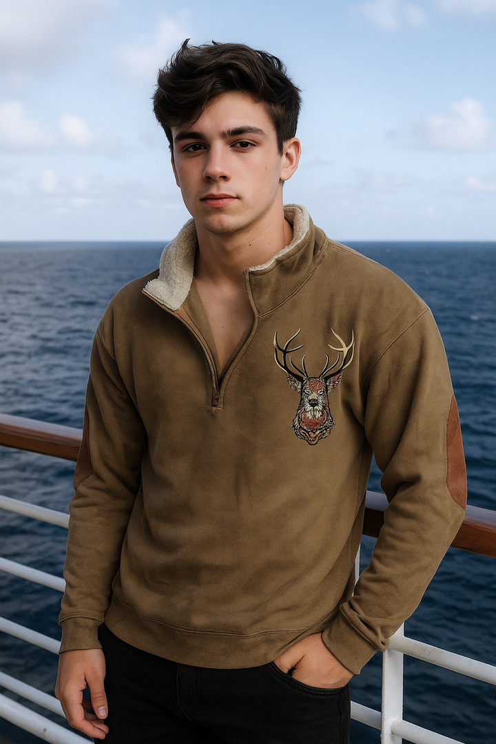 Kristoff Strickpullover mit Hirschdetail - Braun