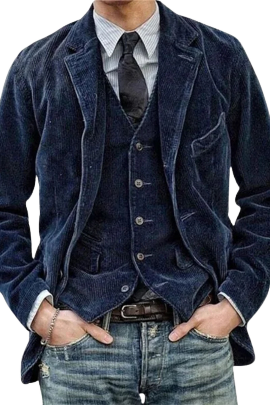 Jory Vintage Vest & Jacket Set Blue