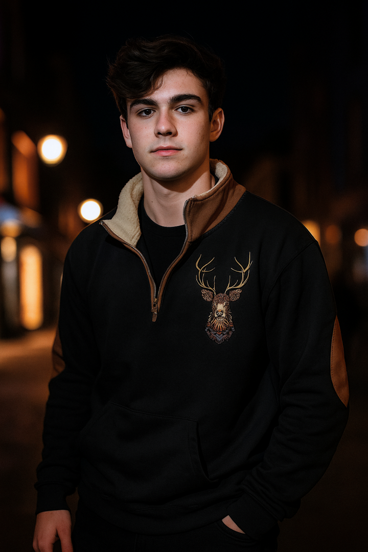 Kristoff Strickpullover mit Hirschdetail - Schwarz