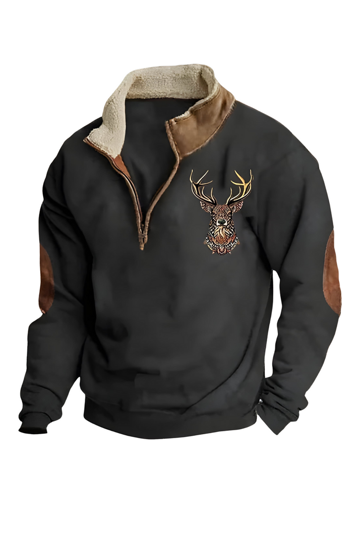 Kristoff Strickpullover mit Hirschdetail - Schwarz