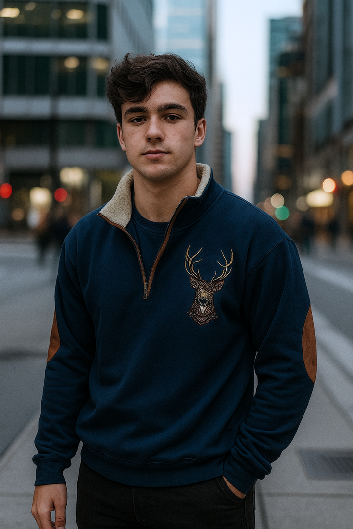 Kristoff Strickpullover mit Hirschdetail - Blau