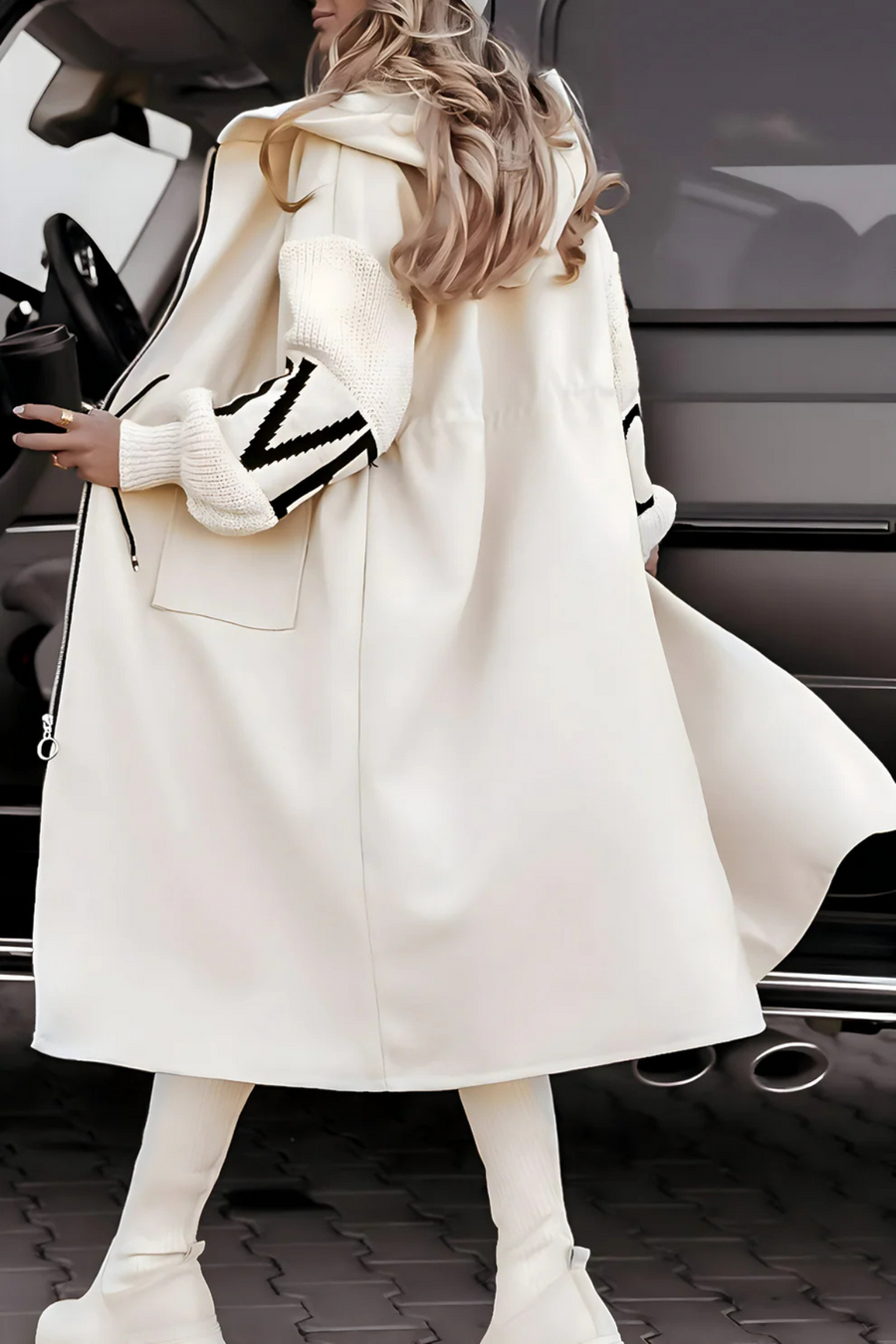 Amelia Knit-Sleeve Hoodie Jacket White