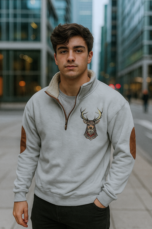 Kristoff Strickpullover mit Hirschdetail -  Weiß