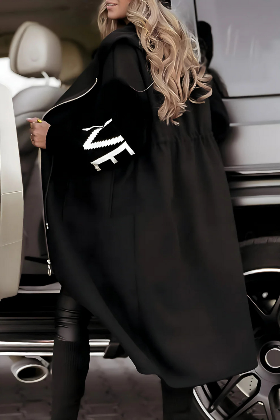 Amelia Knit-Sleeve Hoodie Jacket Black