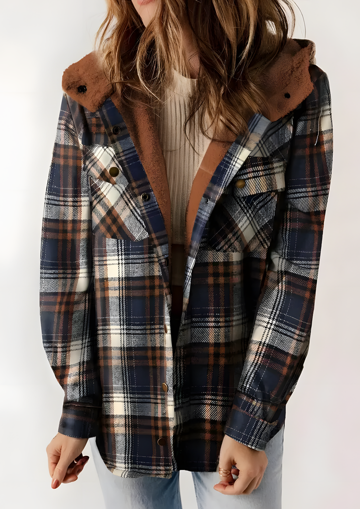 Yseldis Kariert gefütterte Fleece-Jacke - Blau