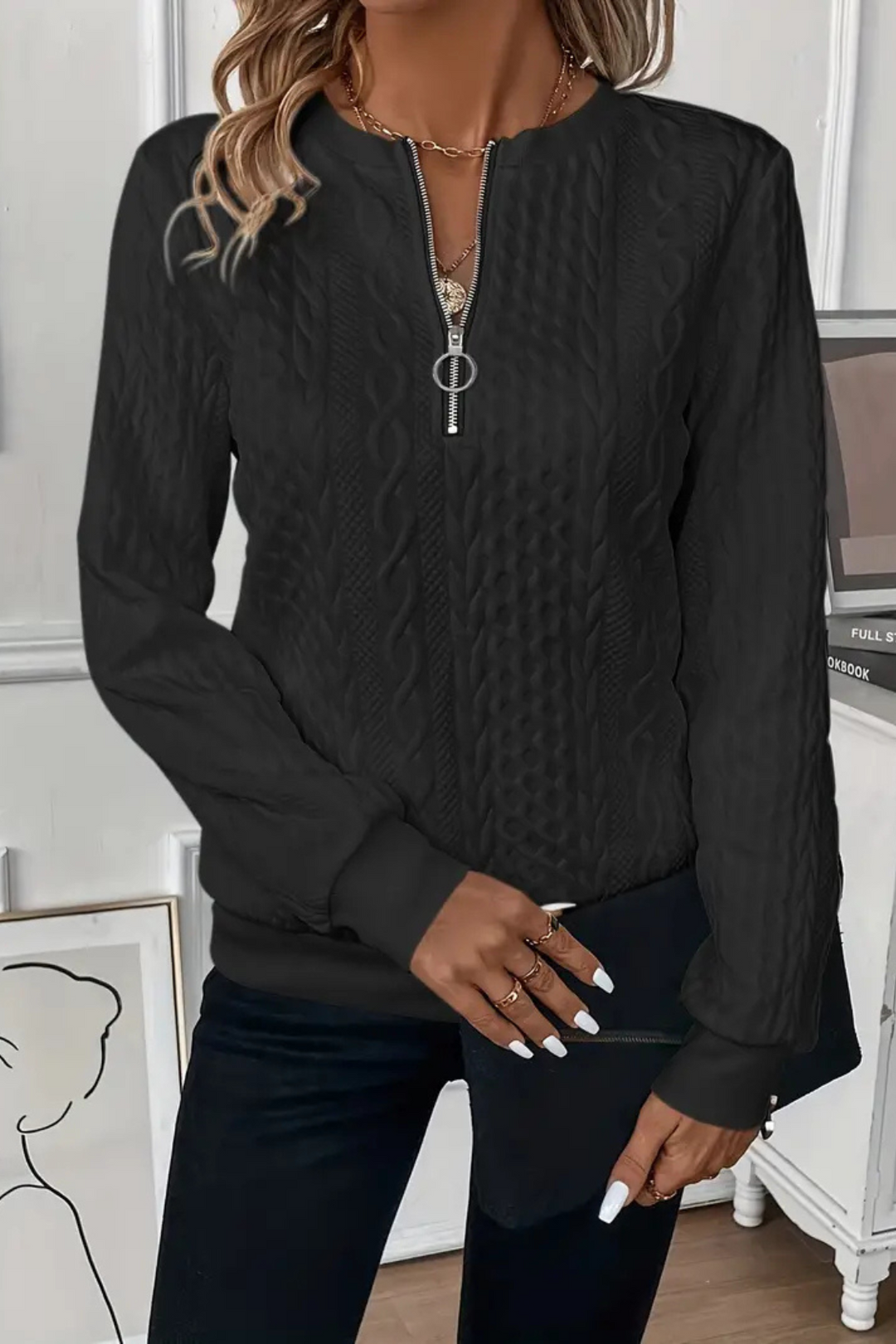 Melanie Vielseitiger Herbstpullover - Schwarz