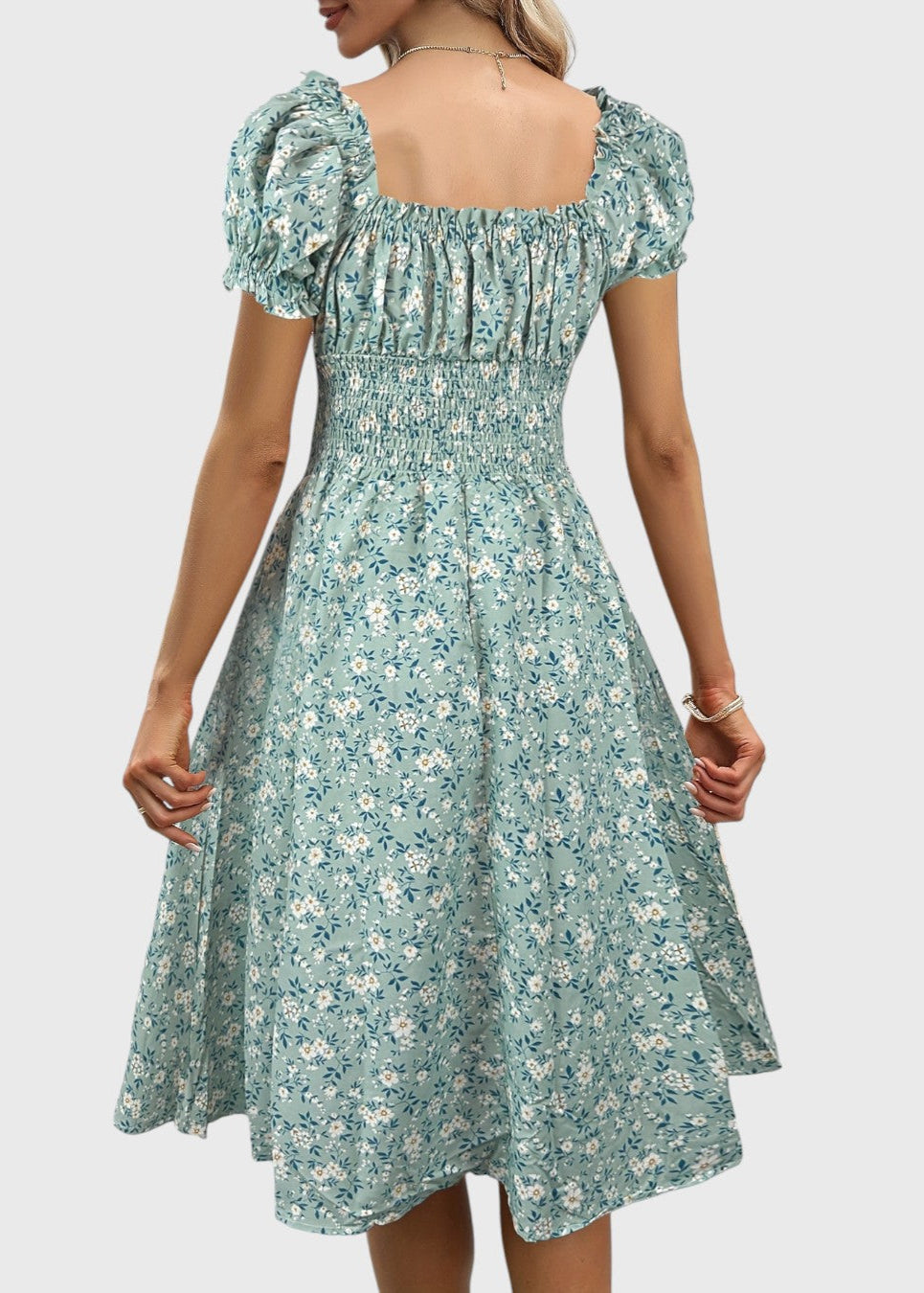 Nancy – Blumiges Midikleid mit Puffärmeln