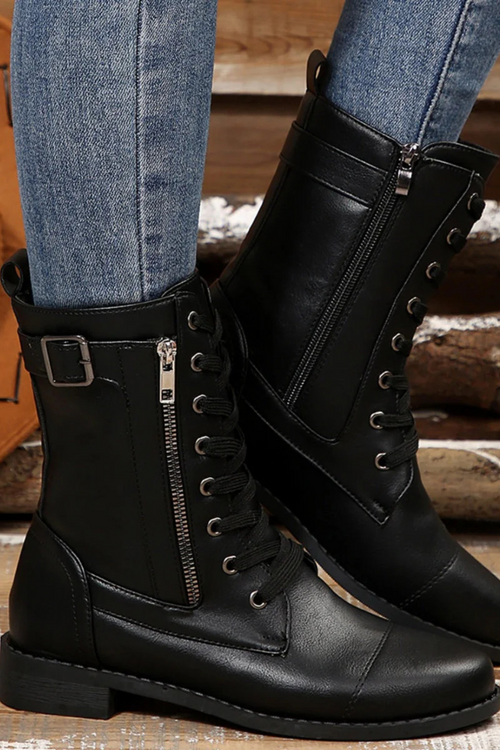 Miya Lederstiefel mit Reißverschluss - Schwarz