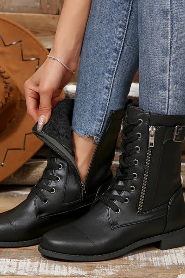 Miya Lederstiefel mit Reißverschluss - Schwarz