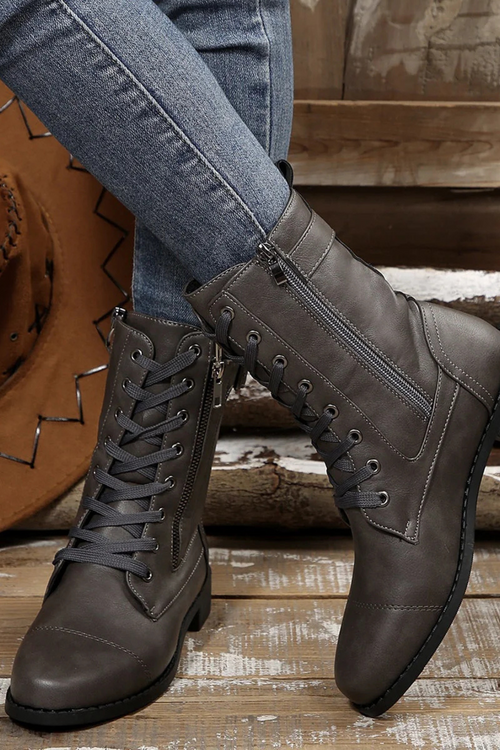 Miya Lederstiefel mit Reißverschluss - Grau