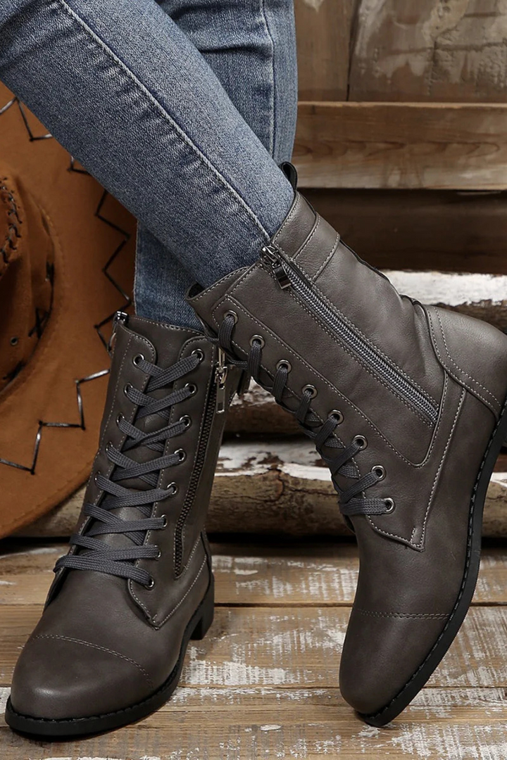 Miya Lederstiefel mit Reißverschluss - Grau