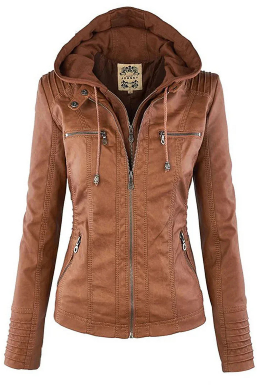 Eva Weather-Resistant Hooded Leather Jacket Khaki