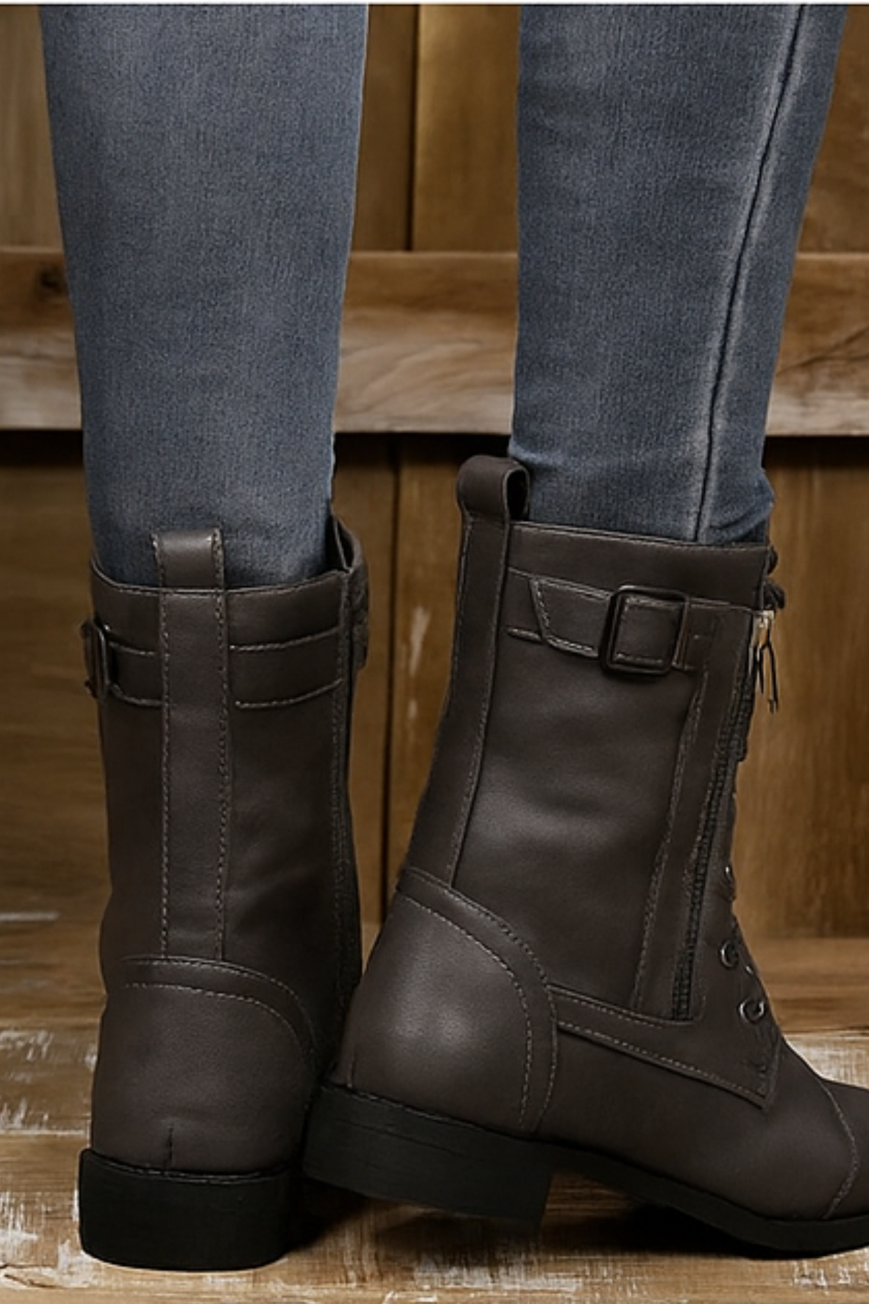 Miya Lederstiefel mit Reißverschluss - Grau