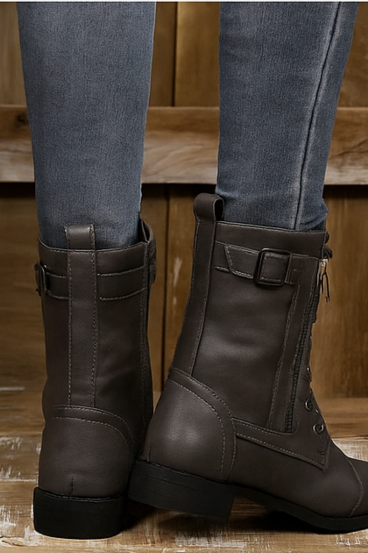 Miya Lederstiefel mit Reißverschluss - Grau