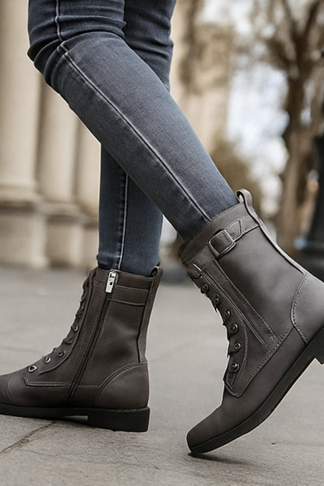 Miya Lederstiefel mit Reißverschluss - Grau