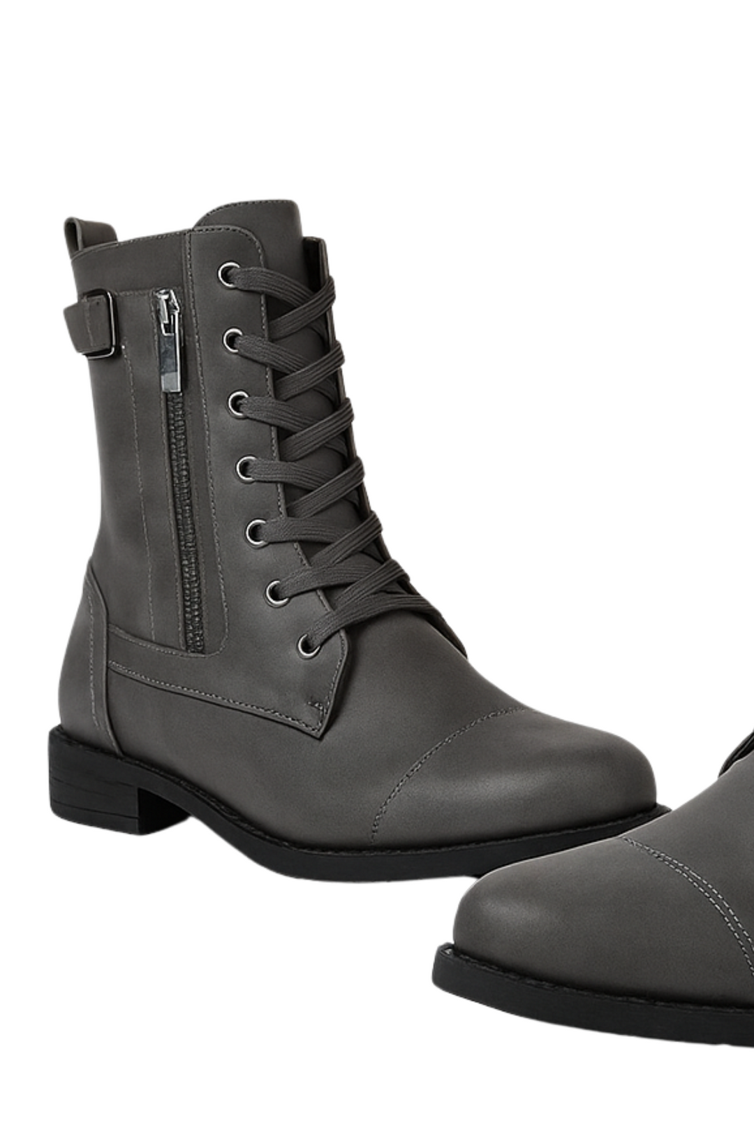 Miya Lederstiefel mit Reißverschluss - Grau