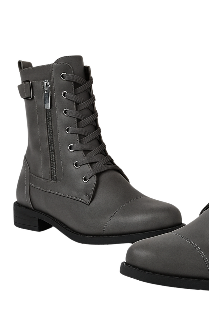 Miya Lederstiefel mit Reißverschluss - Grau