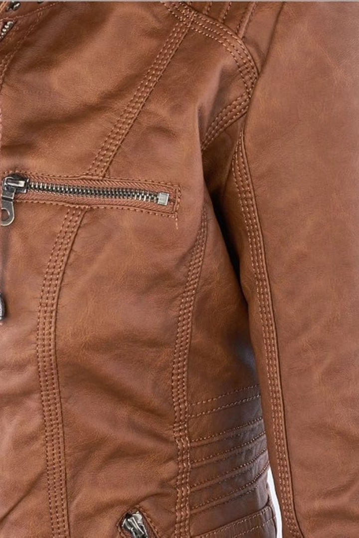 Eva Wetterfeste Damen-Lederjacke mit Kapuze - Khaki