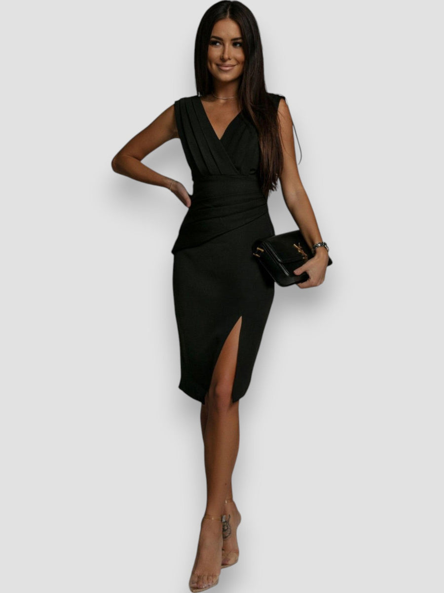 Rosanna Flared V-Neck Dress with Side Slits