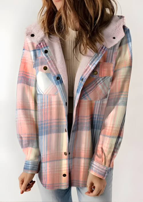 Yseldis Kariert gefütterte Fleece-Jacke - Rosa