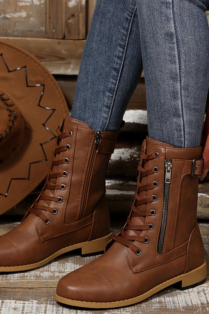 Miya Lederstiefel mit Reißverschluss - Braun