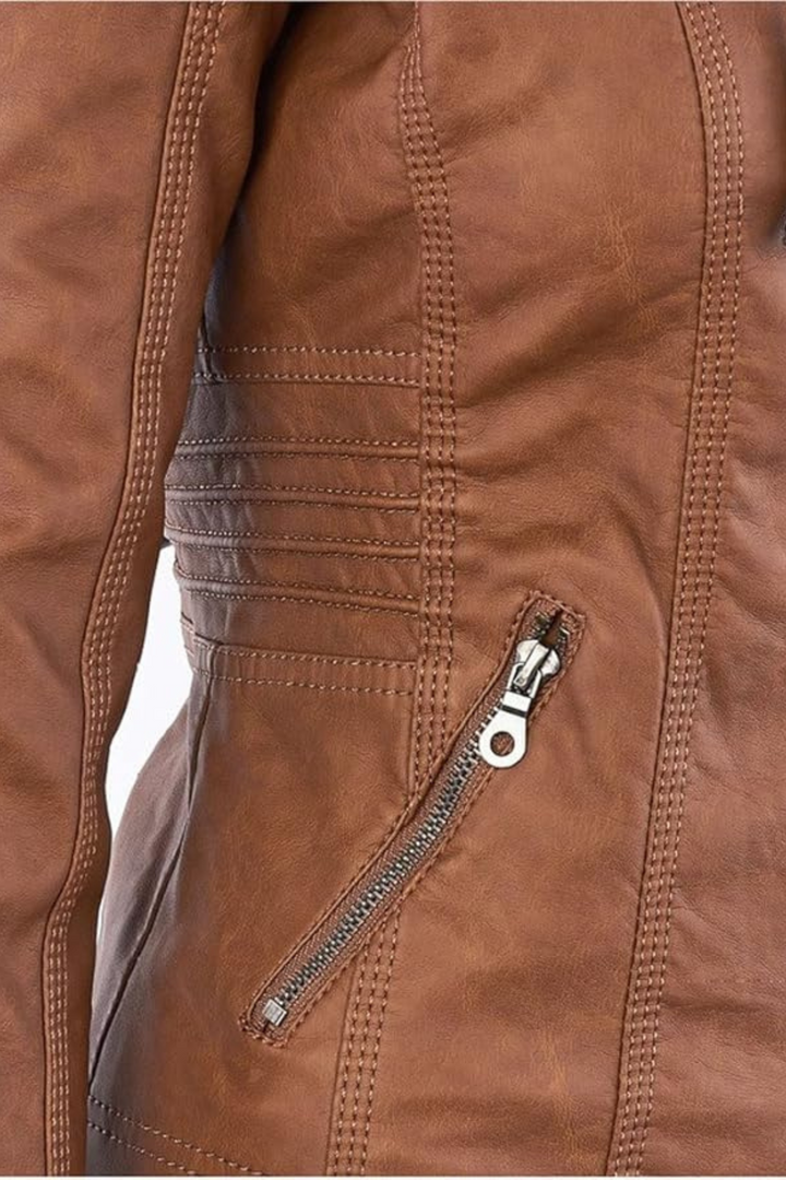 Eva Wetterfeste Damen-Lederjacke mit Kapuze - Khaki