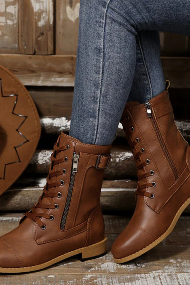 Miya Lederstiefel mit Reißverschluss - Braun