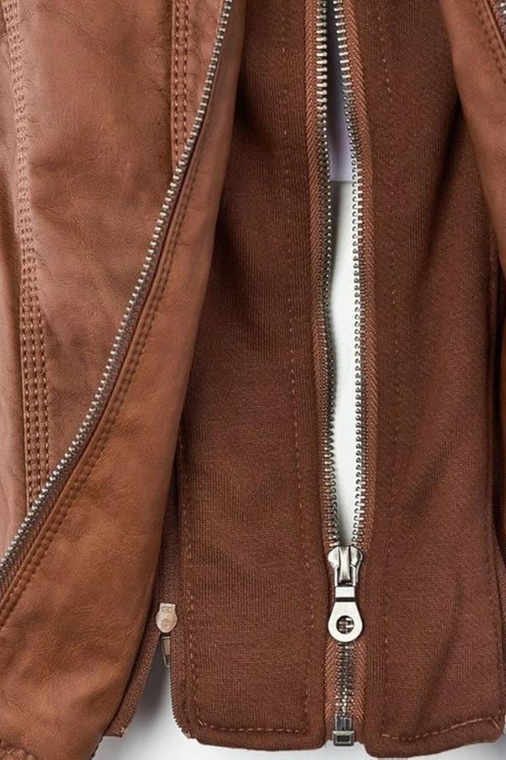 Eva Wetterfeste Damen-Lederjacke mit Kapuze - Khaki