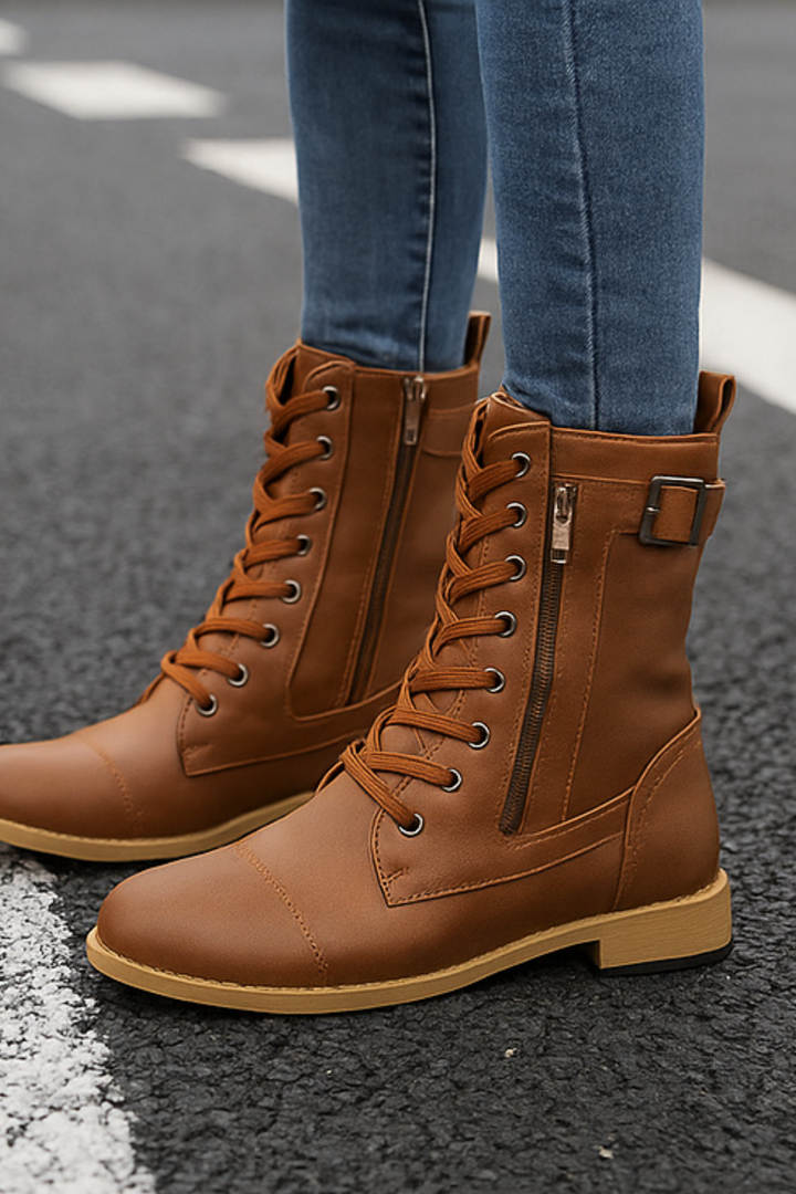 Miya Lederstiefel mit Reißverschluss - Braun