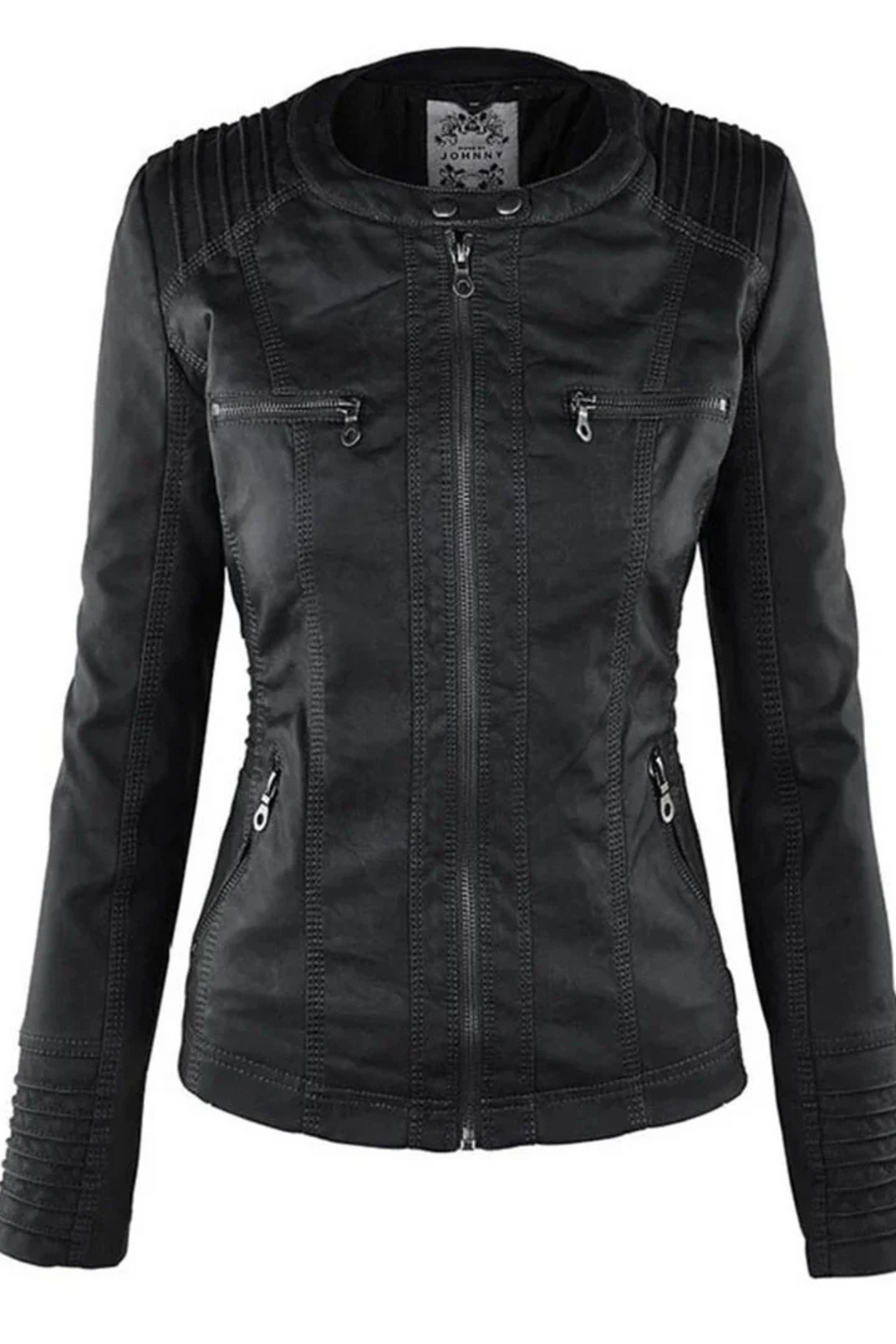 Eva Wetterfeste Damen-Lederjacke mit Kapuze | Schwarz