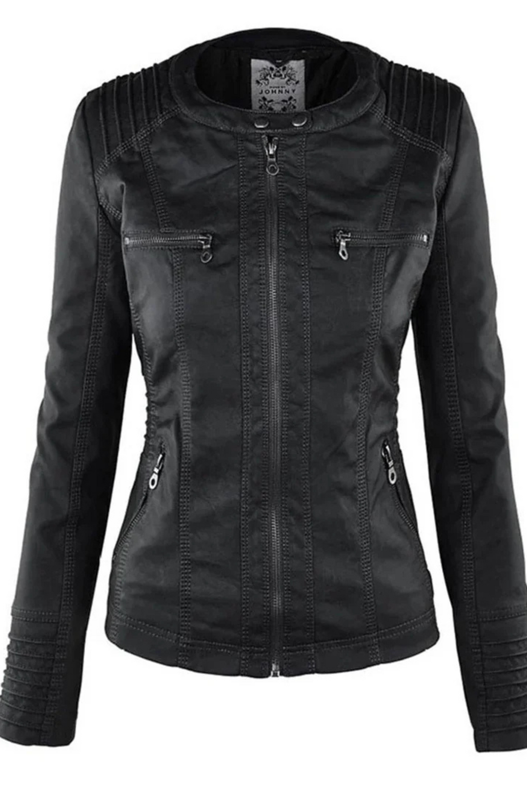 Eva Wetterfeste Damen-Lederjacke mit Kapuze - Schwarz